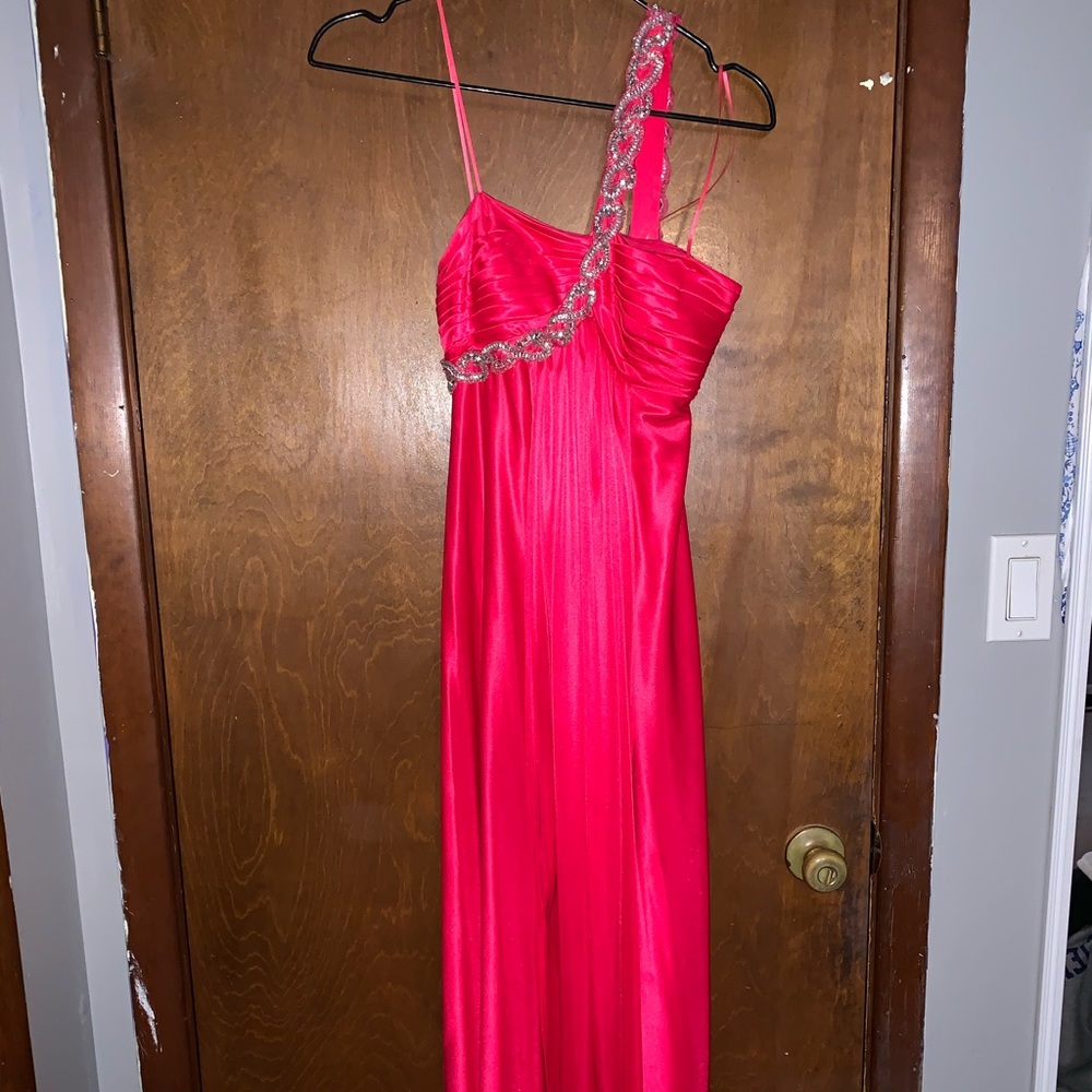 Hot Pink one shoulder prom dress